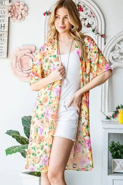 Half Sleeve Multi Color Floral Open Cardigan