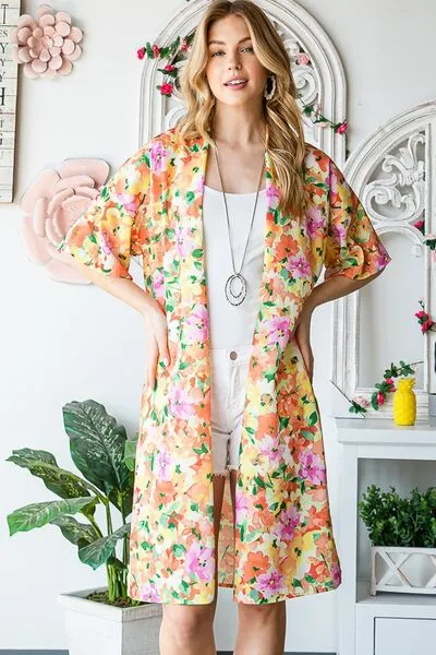 Half Sleeve Multi Color Floral Open Cardigan