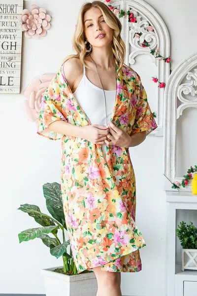 Half Sleeve Multi Color Floral Open Cardigan