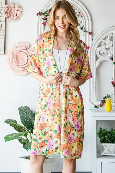 Half Sleeve Multi Color Floral Open Cardigan