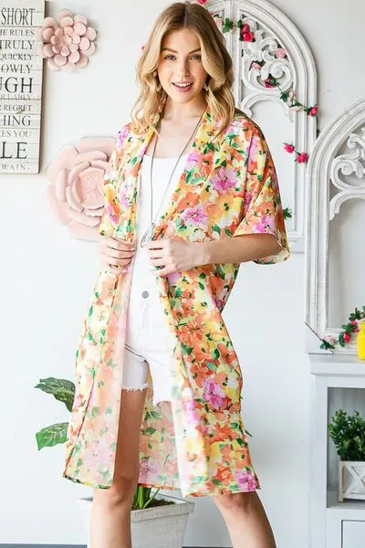 Half Sleeve Multi Color Floral Open Cardigan