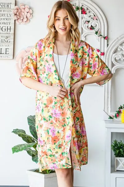 Half Sleeve Multi Color Floral Open Cardigan