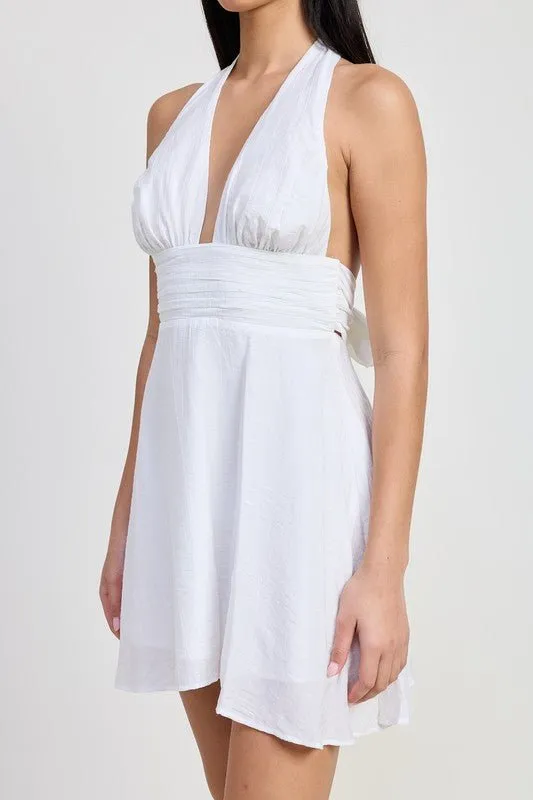 HALTER NECK MINI RUFFLE DRESS