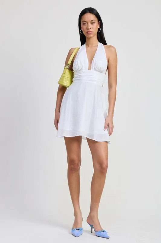 HALTER NECK MINI RUFFLE DRESS