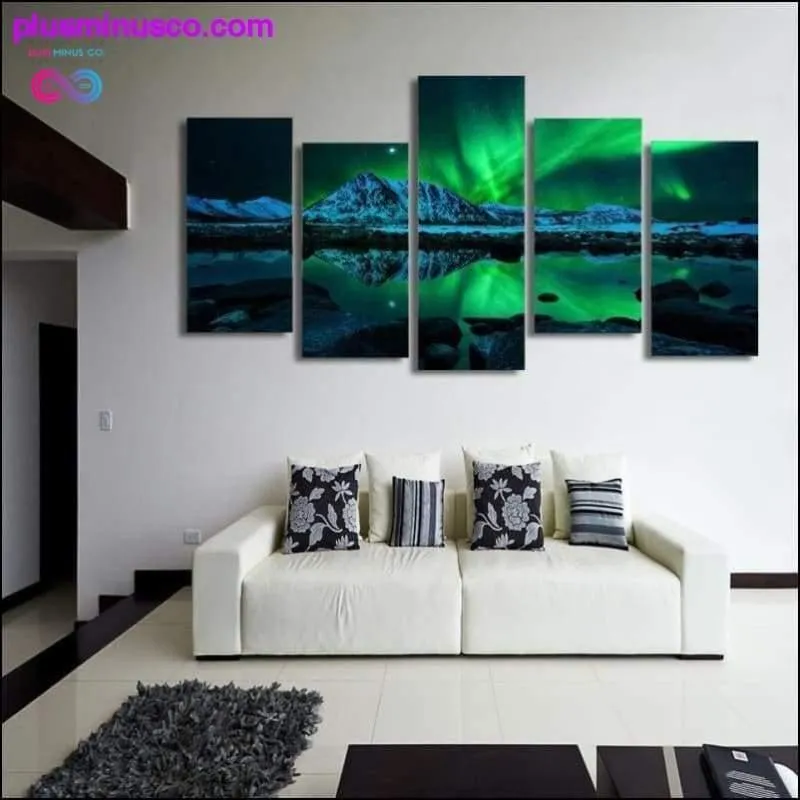 HD Print landscape painting 5 piece canvas art green Aurora