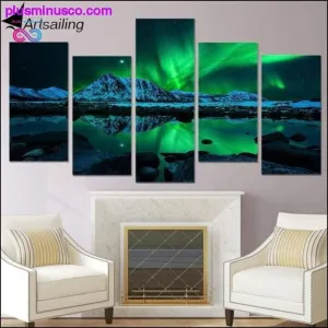 HD Print landscape painting 5 piece canvas art green Aurora