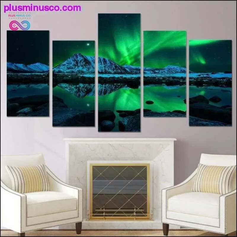 HD Print landscape painting 5 piece canvas art green Aurora