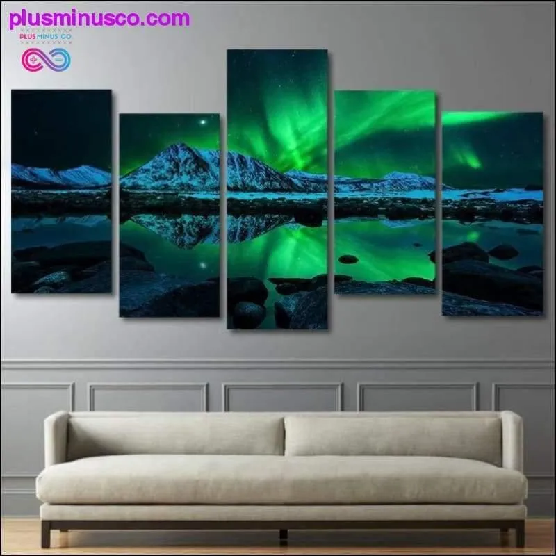 HD Print landscape painting 5 piece canvas art green Aurora