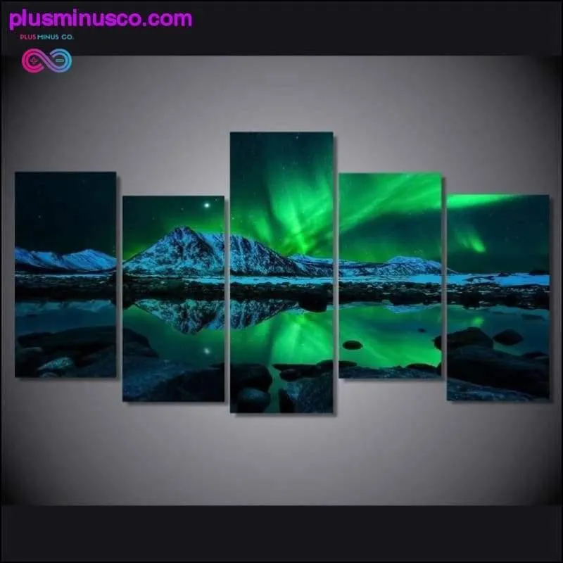 HD Print landscape painting 5 piece canvas art green Aurora