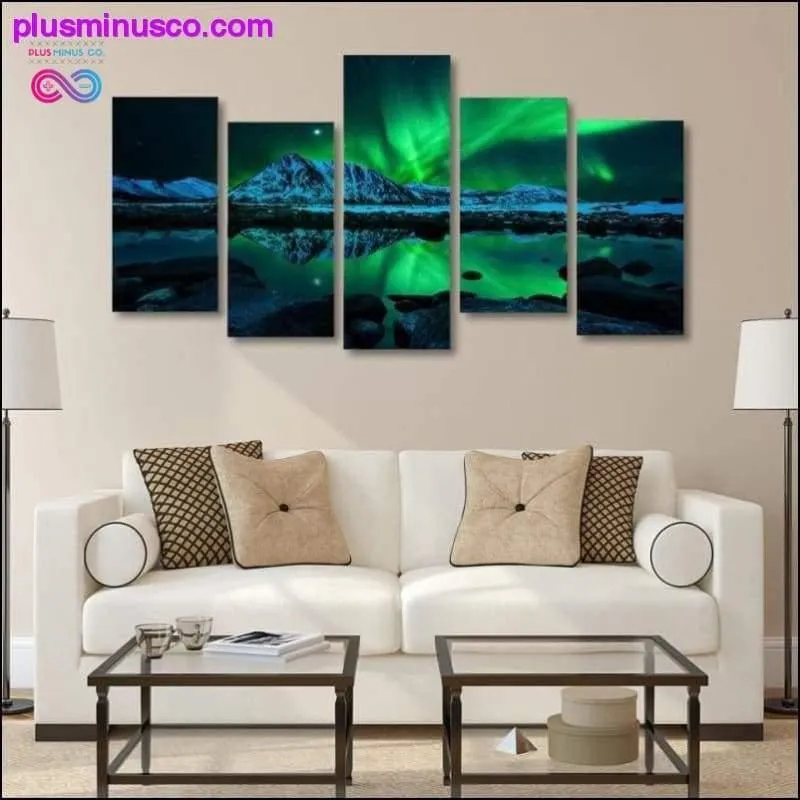 HD Print landscape painting 5 piece canvas art green Aurora