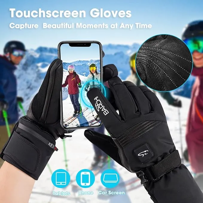 Heated Ski Gloves for Men Women Rechargeable Electric Winter Gloves with Touch Screen Windproof Thermal Gloves for Cycling Skiing Driving Climbing Hiking Camping Running Freezer Work Cold Hands