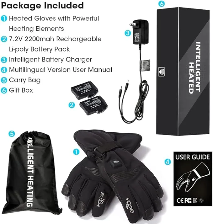 Heated Ski Gloves for Men Women Rechargeable Electric Winter Gloves with Touch Screen Windproof Thermal Gloves for Cycling Skiing Driving Climbing Hiking Camping Running Freezer Work Cold Hands