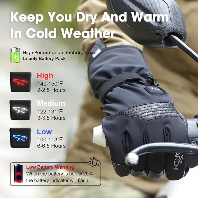 Heated Ski Gloves for Men Women Rechargeable Electric Winter Gloves with Touch Screen Windproof Thermal Gloves for Cycling Skiing Driving Climbing Hiking Camping Running Freezer Work Cold Hands