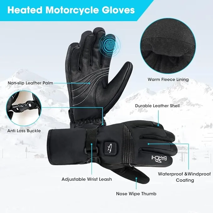 Heated Ski Gloves for Men Women Rechargeable Electric Winter Gloves with Touch Screen Windproof Thermal Gloves for Cycling Skiing Driving Climbing Hiking Camping Running Freezer Work Cold Hands