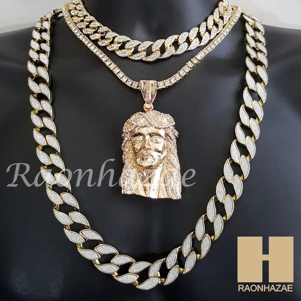 Hip Hop Jesus Pendant 16" Choker 18" Tennis 30" Cuban Chain 22