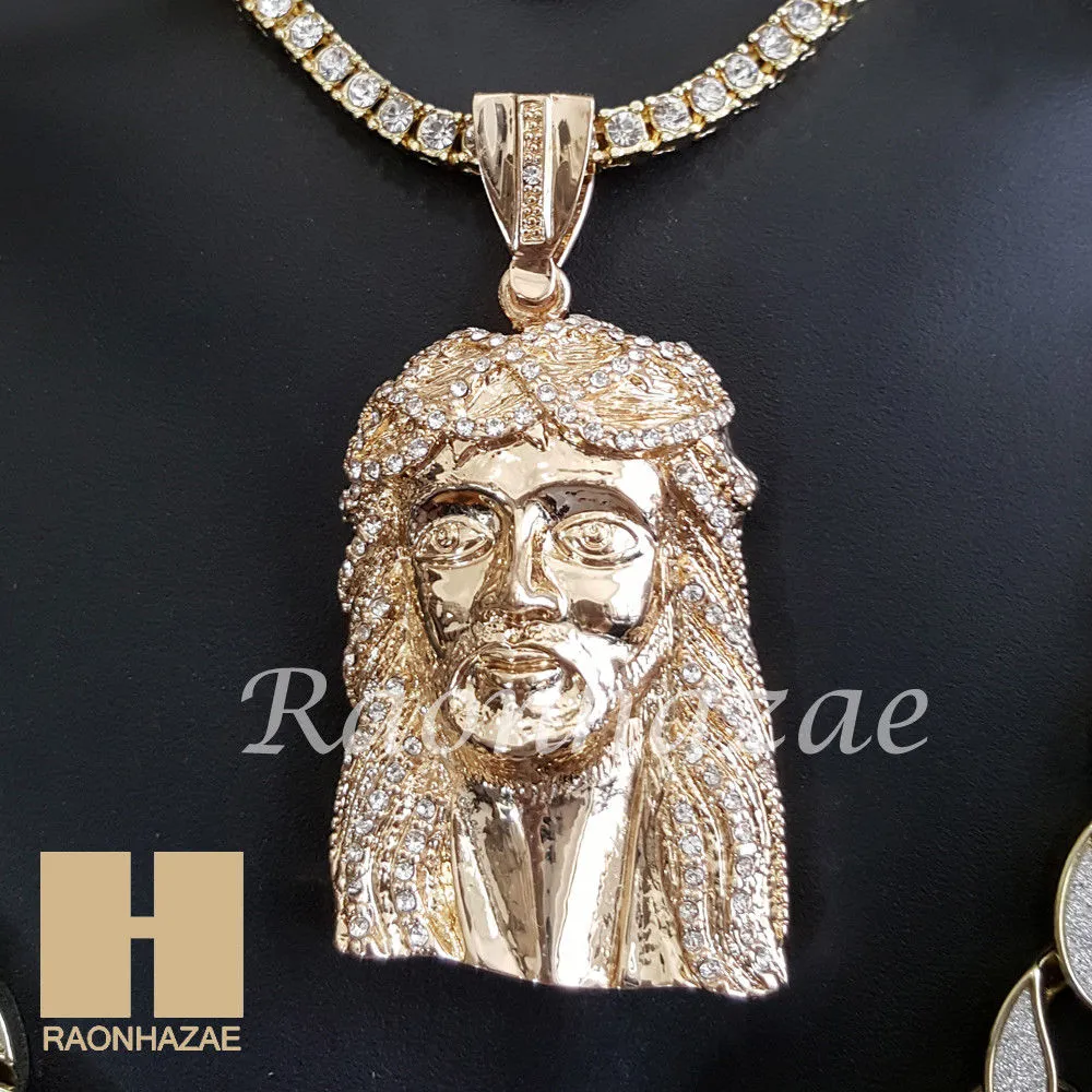 Hip Hop Jesus Pendant 16" Choker 18" Tennis 30" Cuban Chain 22