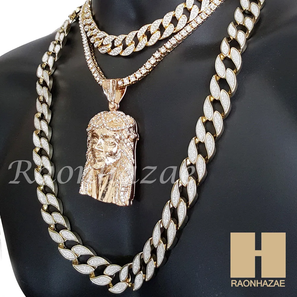 Hip Hop Jesus Pendant 16" Choker 18" Tennis 30" Cuban Chain 22