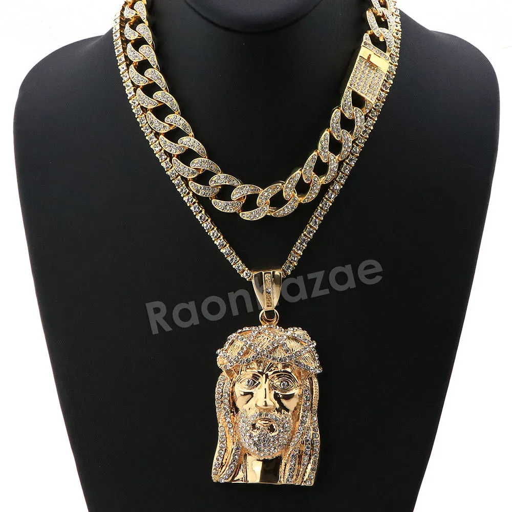 Hip Hop Quavo Jesus Face Miami Cuban Choker Chain Tennis Necklace L27