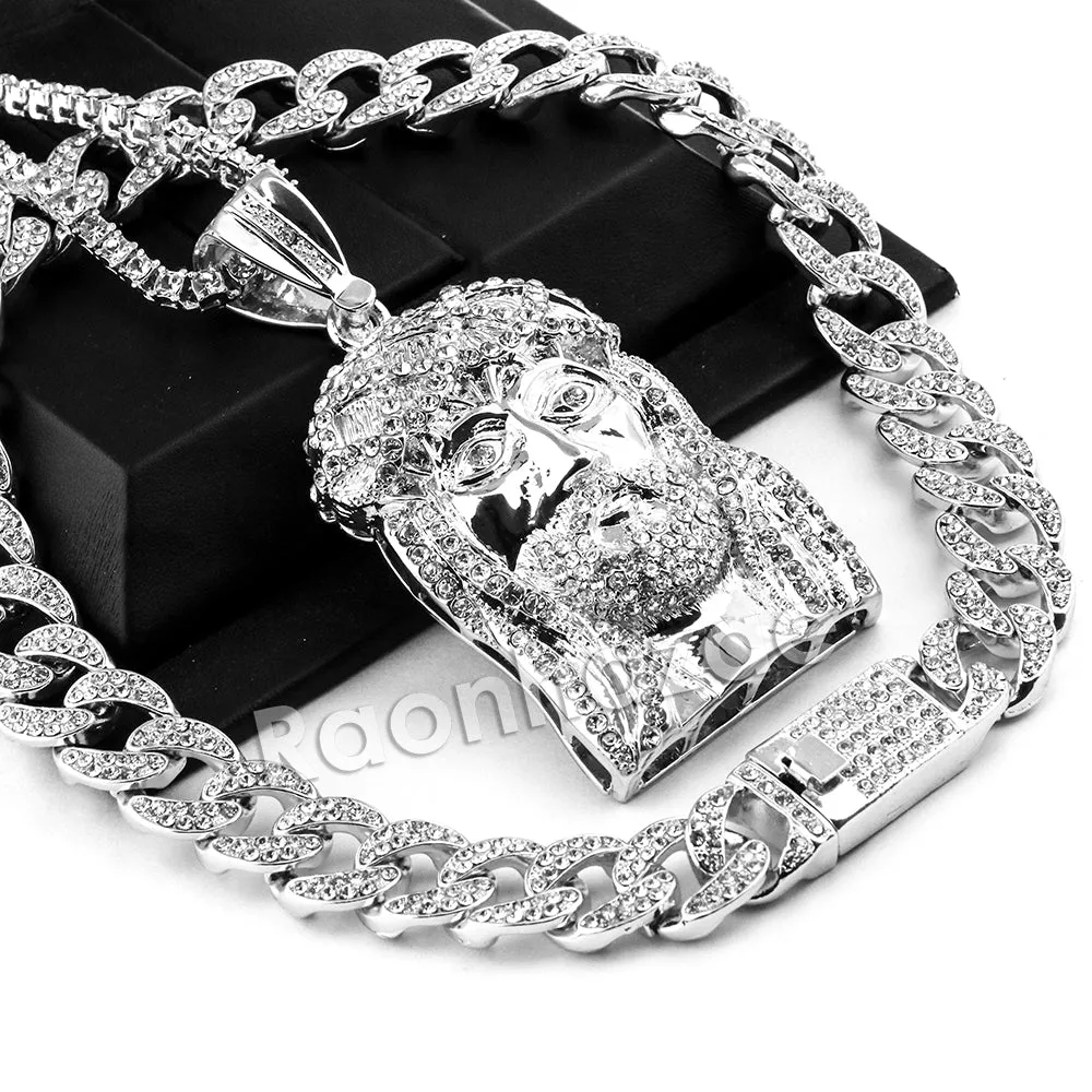 Hip Hop Quavo Jesus Face Miami Cuban Choker Chain Tennis Necklace L27