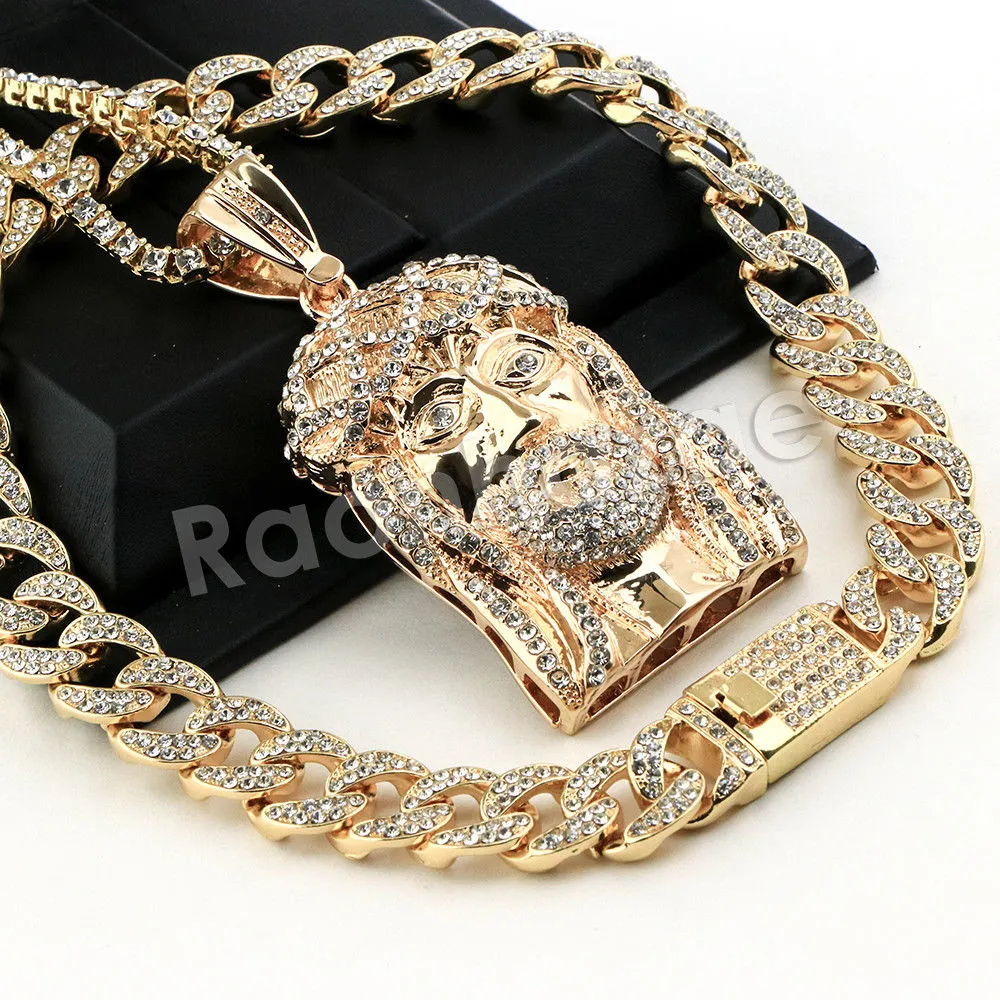 Hip Hop Quavo Jesus Face Miami Cuban Choker Chain Tennis Necklace L27