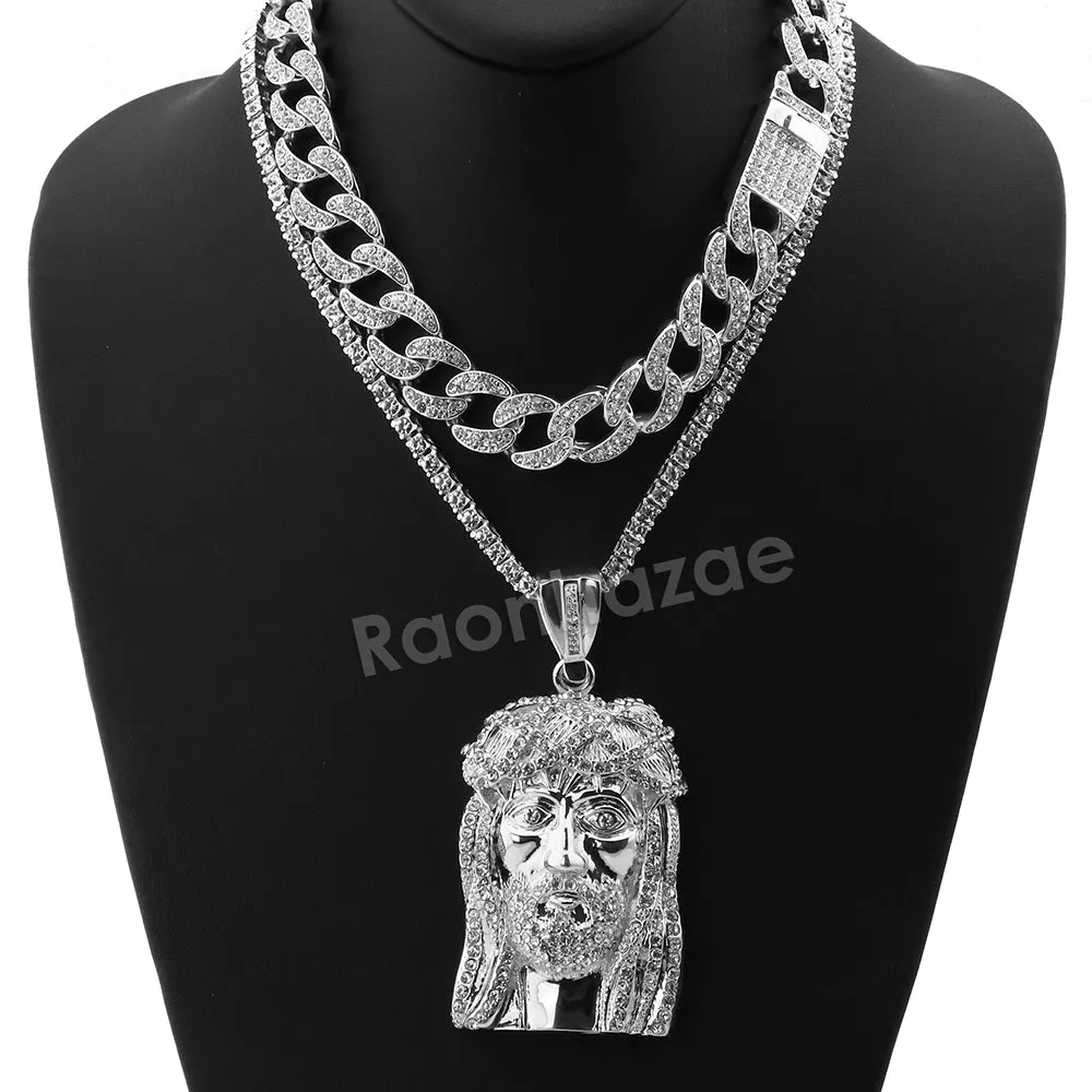 Hip Hop Quavo Jesus Face Miami Cuban Choker Chain Tennis Necklace L27