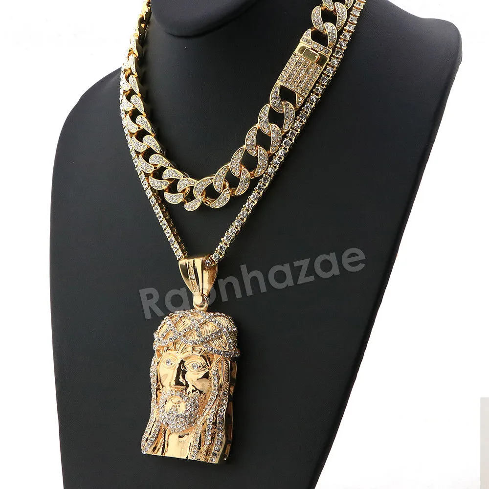 Hip Hop Quavo Jesus Face Miami Cuban Choker Chain Tennis Necklace L27