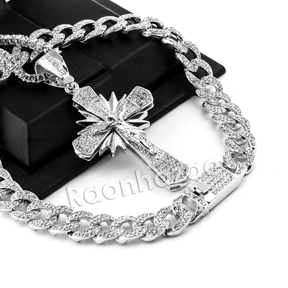 Hip Hop Quavo Shining Cross Miami Cuban Choker Chain Necklace L34