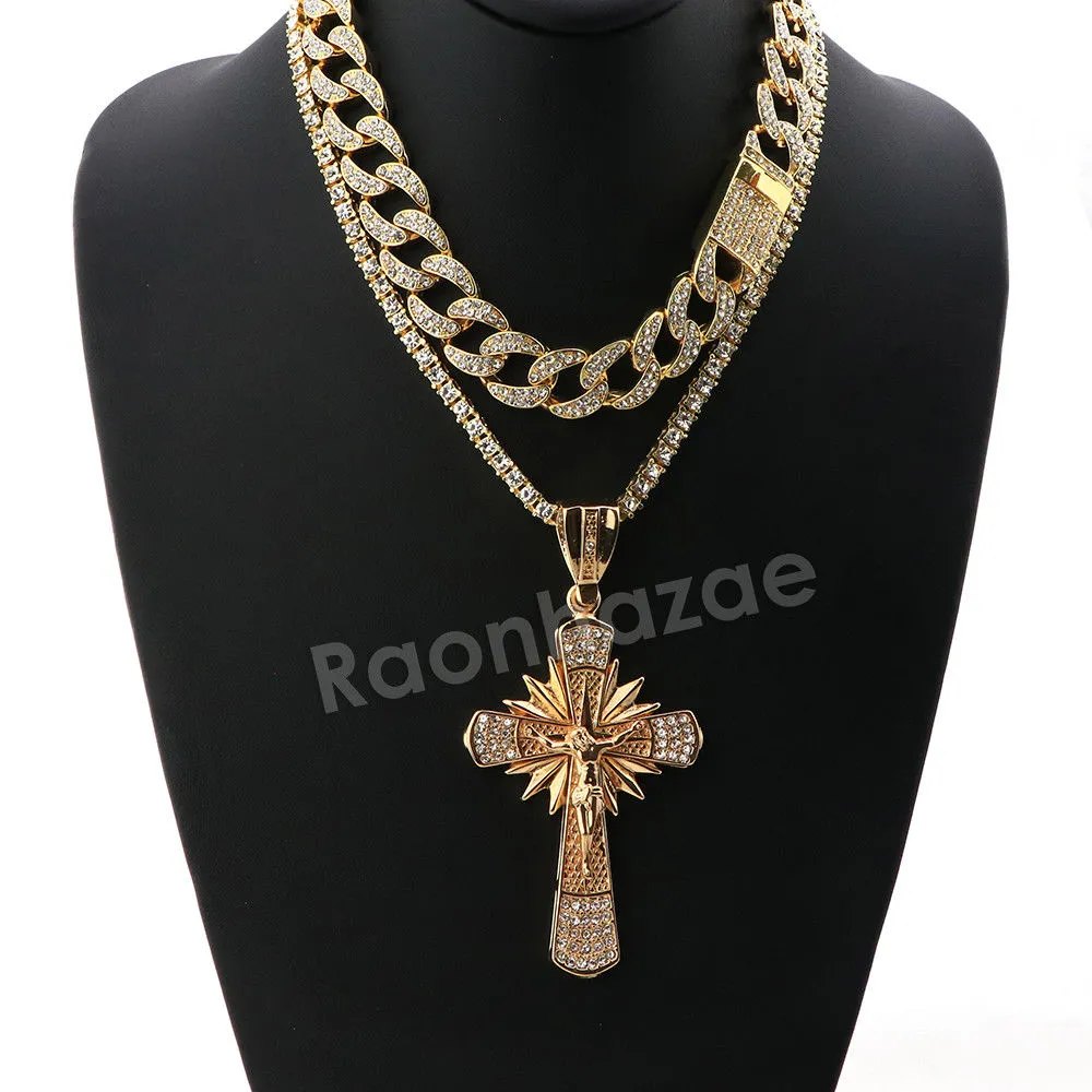 Hip Hop Quavo Shining Cross Miami Cuban Choker Chain Necklace L34