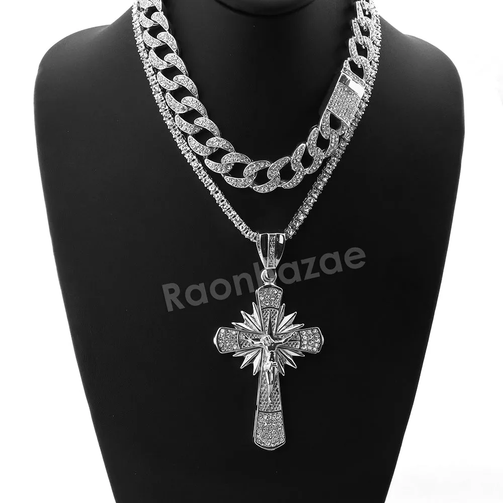 Hip Hop Quavo Shining Cross Miami Cuban Choker Chain Necklace L34