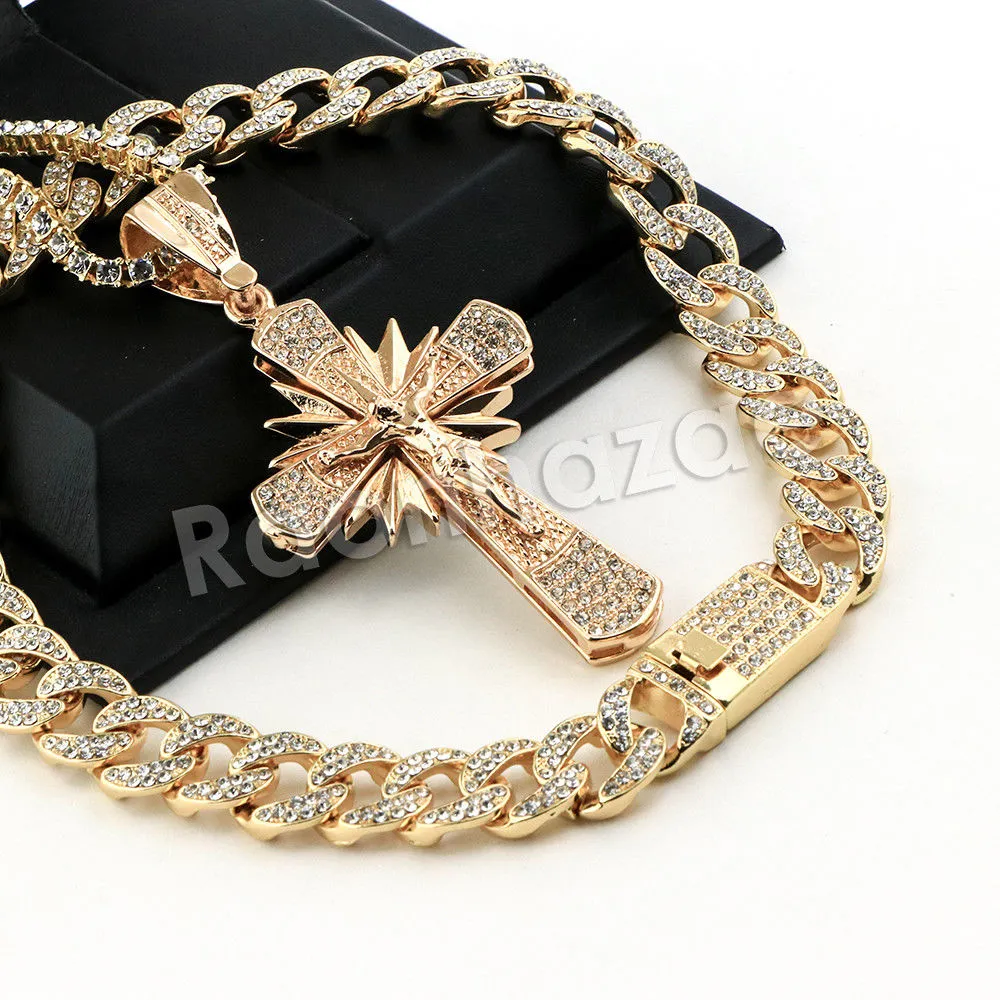 Hip Hop Quavo Shining Cross Miami Cuban Choker Chain Necklace L34