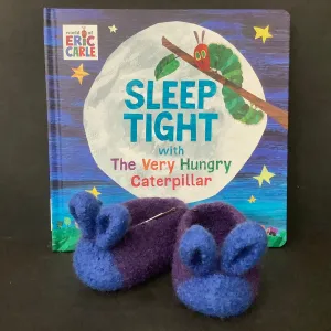 “Hunny Bunny” Hand Felted Wool Baby Booties in Bright Blue and Purple
