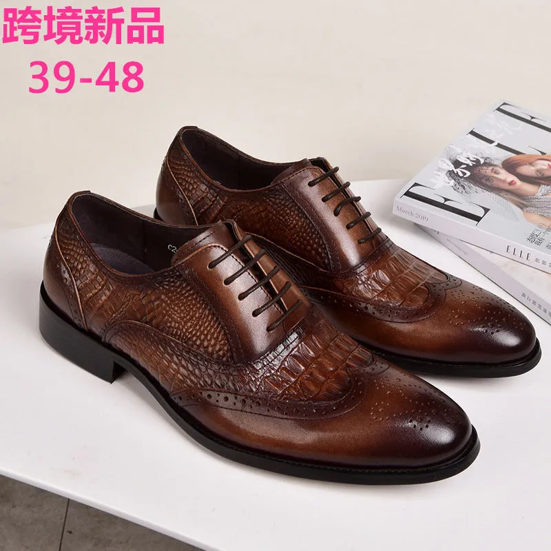 INSTOCK-Cross-border Old Retro Crocodile Pattern Leather Shoes