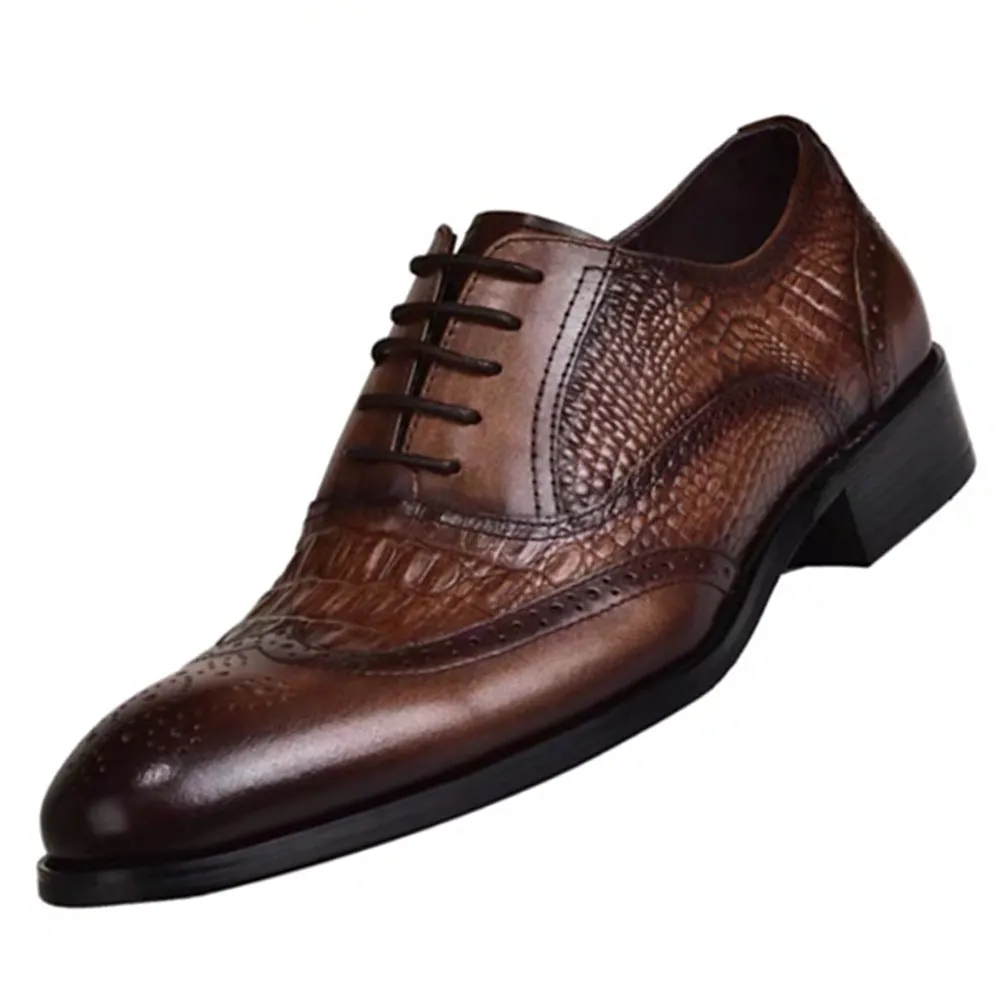 INSTOCK-Cross-border Old Retro Crocodile Pattern Leather Shoes