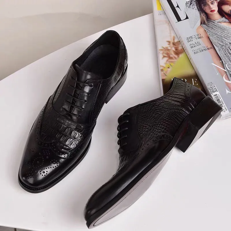 INSTOCK-Cross-border Old Retro Crocodile Pattern Leather Shoes