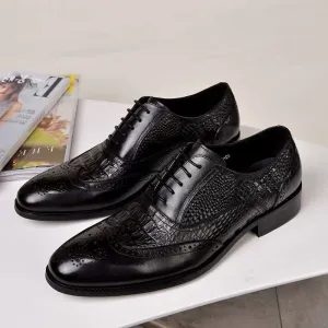 INSTOCK-Cross-border Old Retro Crocodile Pattern Leather Shoes