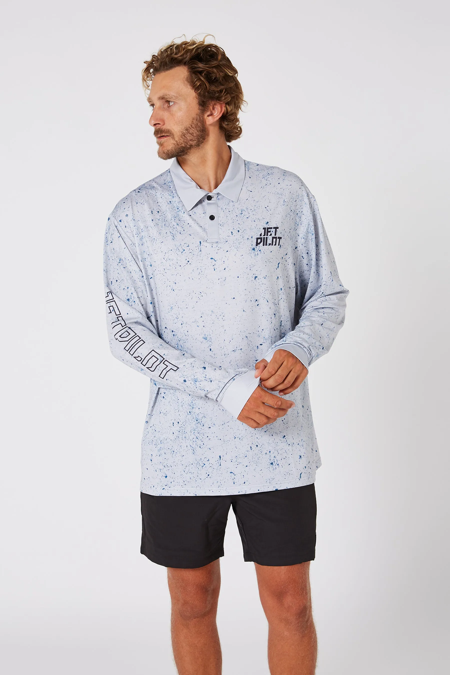 Jetpilot Venture LS Fishing Mens Polo - Grey