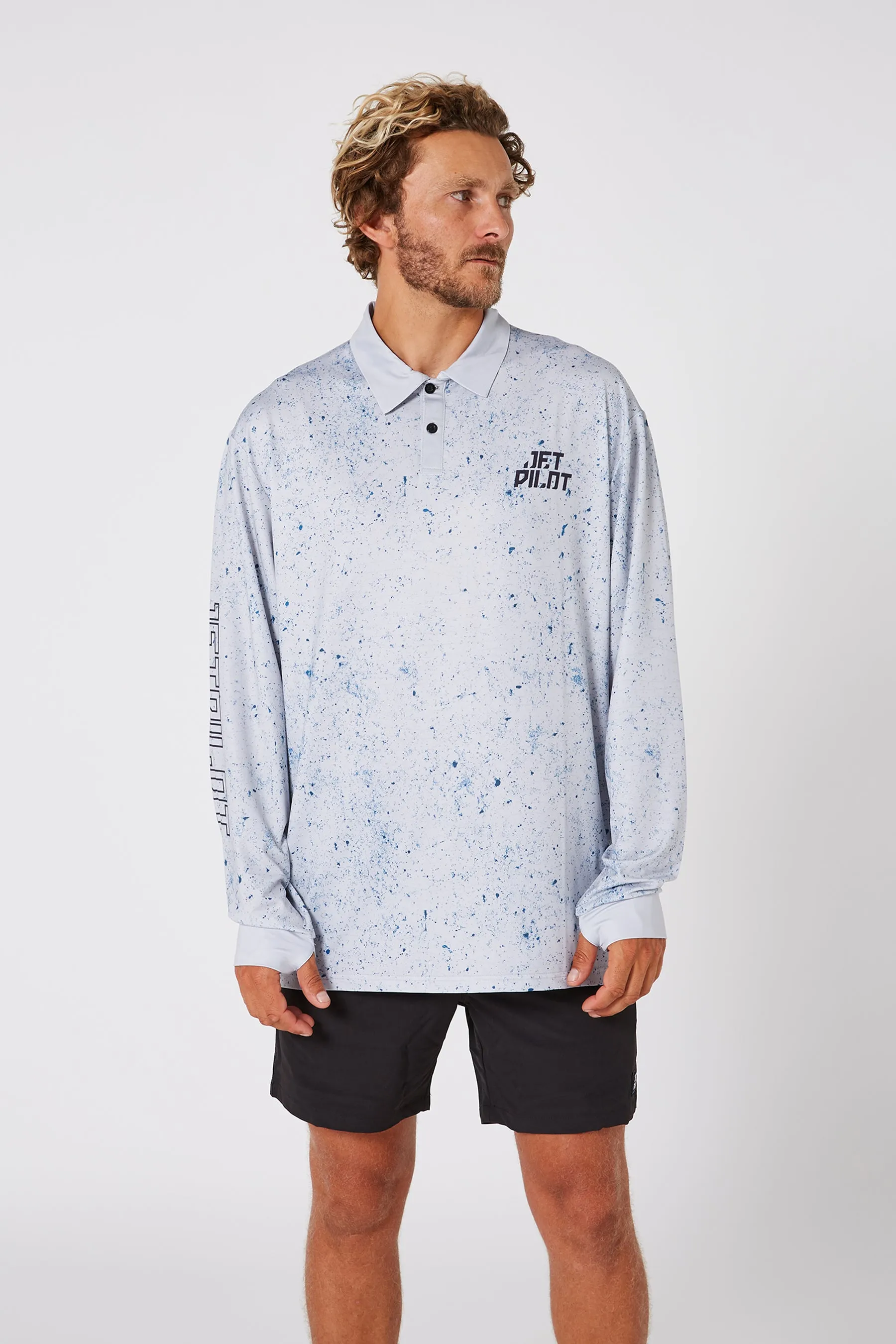 Jetpilot Venture LS Fishing Mens Polo - Grey