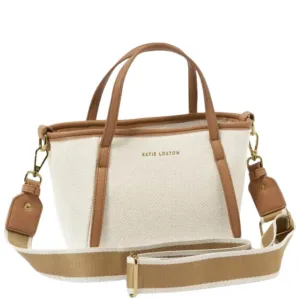 Katie Loxton Capri Canvas Mini Tote Bag - Tan & Off White