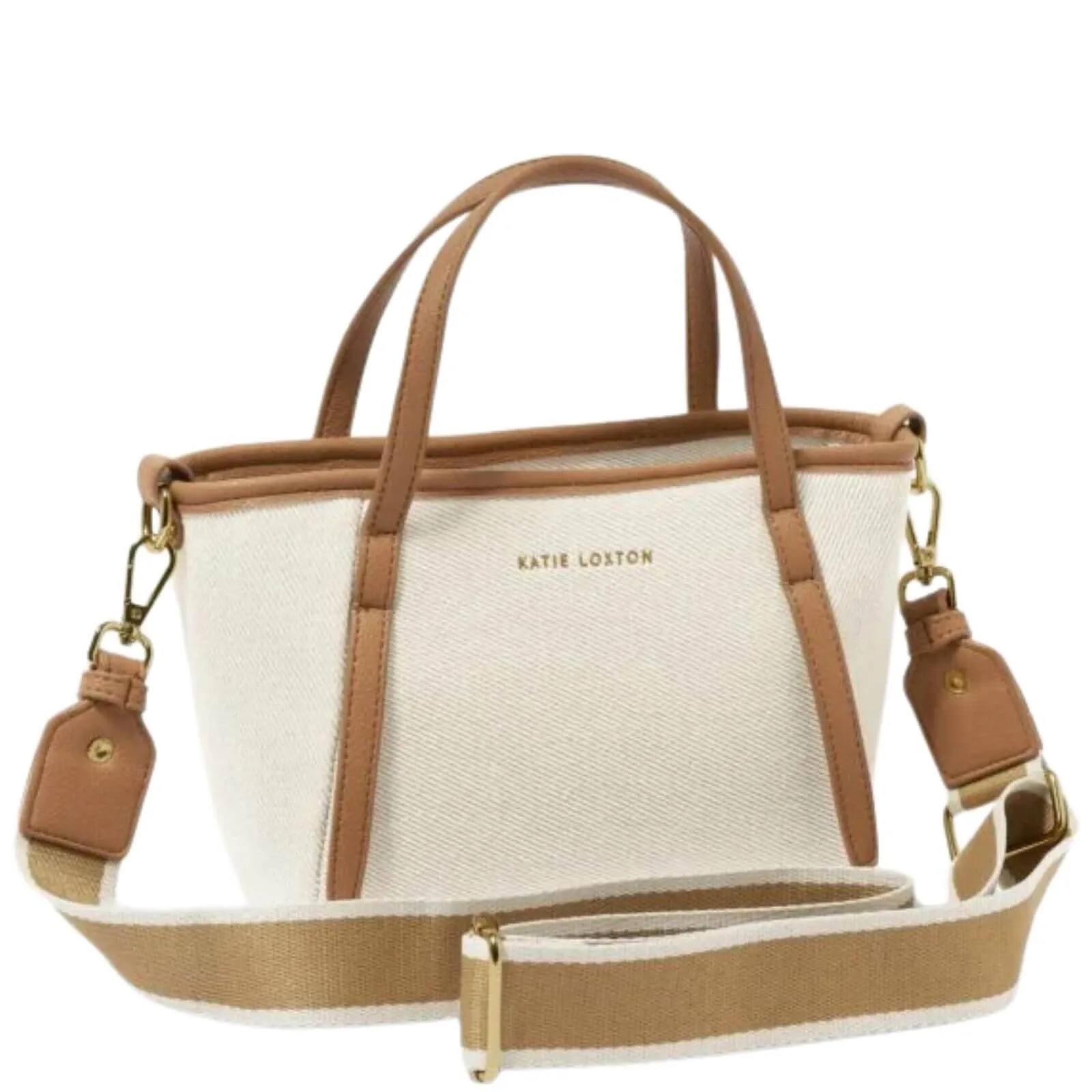 Katie Loxton Capri Canvas Mini Tote Bag - Tan & Off White