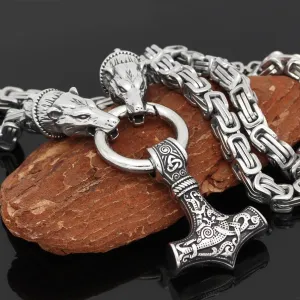 King Chain With Bear Heads & Mjolnir Pendant