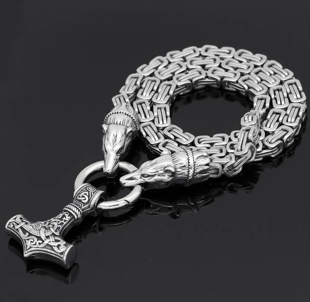 King Chain With Bear Heads & Mjolnir Pendant