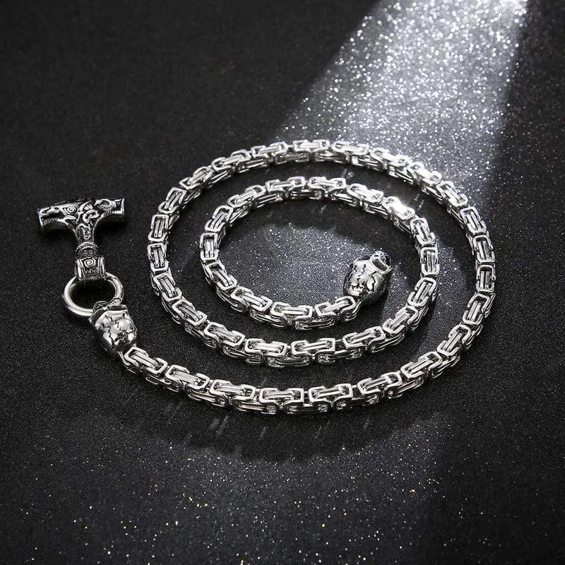 King Chain With Skull & Mjolnir Pendant