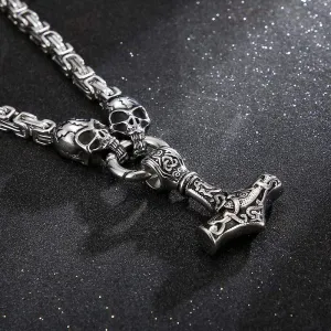 King Chain With Skull & Mjolnir Pendant