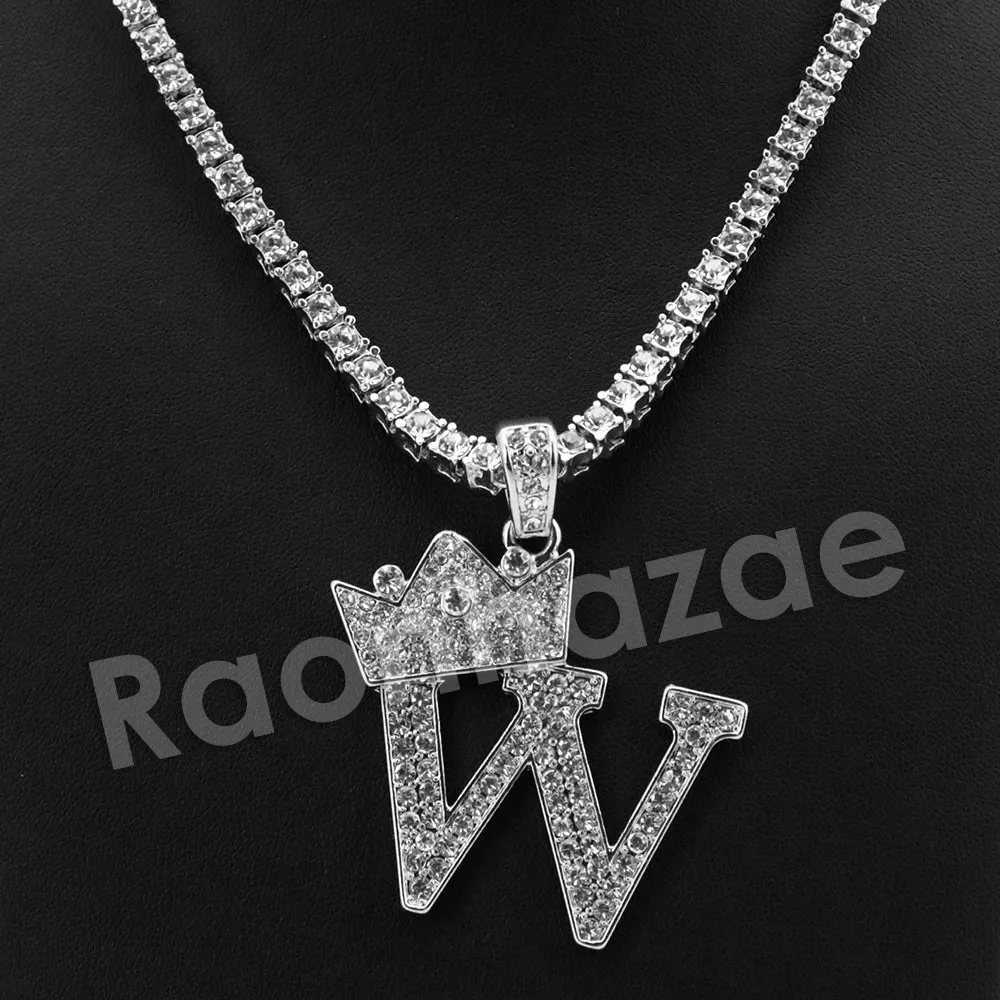 King Crown W Initial Pendant Necklace Set.