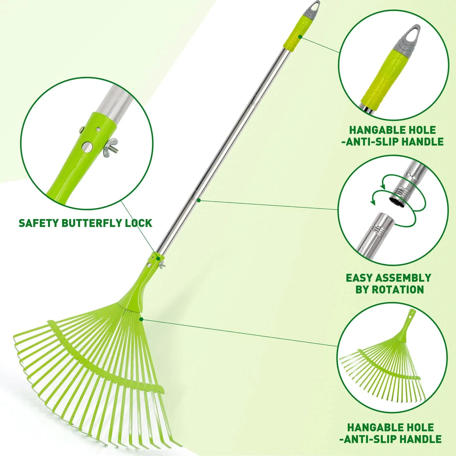 Leaf Scoops & Garden Rake Set|Steel Handle Leaf Rake