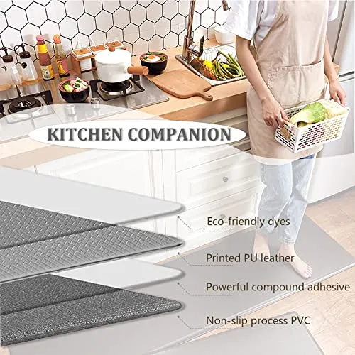 LOKNGXU Kitchen Rugs and Mats Anti Fatigue Mat Cushioned Comfort Runner Rug Standing Floor Rugs 17"x59" (Grey, 17"x59")