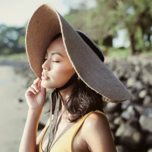 Lola Wide Brim Jute Straw Hat, with Black Strap (Pre-order)