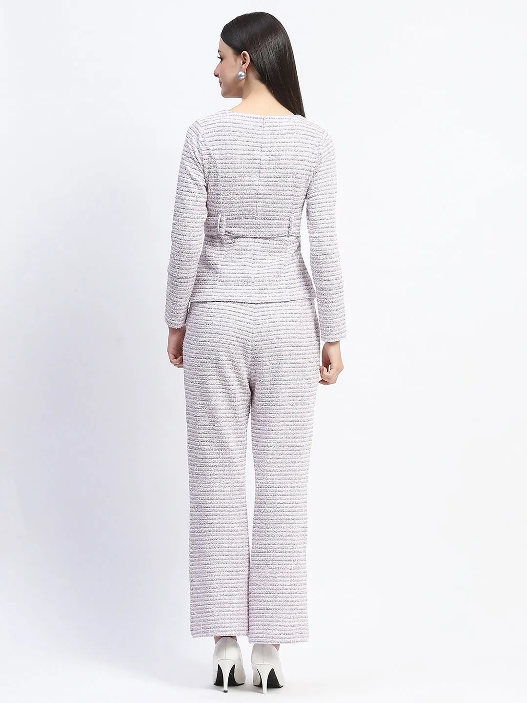 Madame Knitted Buttoned and Belted Top and Bottom Lavender Co-ord Set