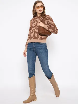 Madame Printed Crew Neck Tan Sweater