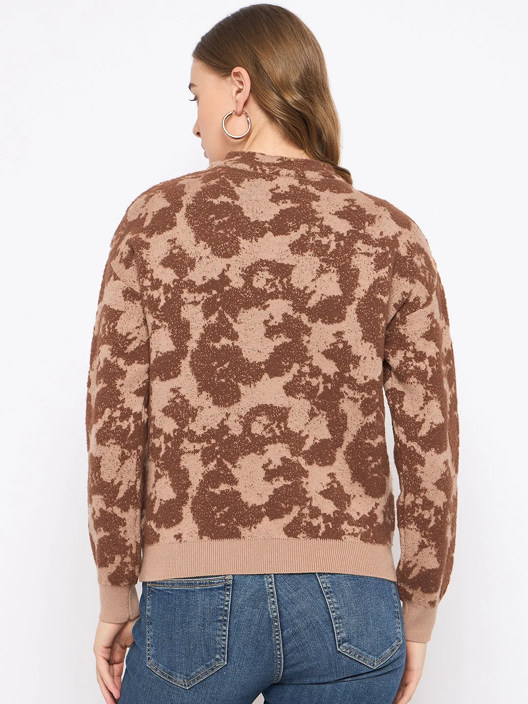 Madame Printed Crew Neck Tan Sweater